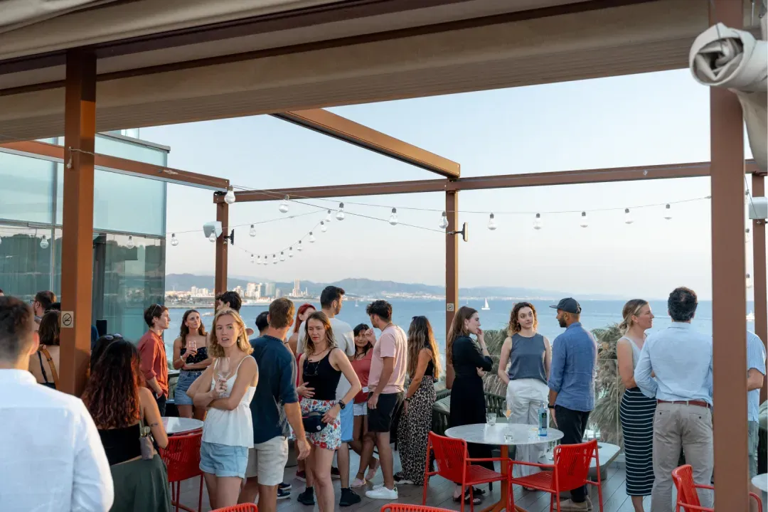 People gathering on the rooftop at Norrsken House Barcelona